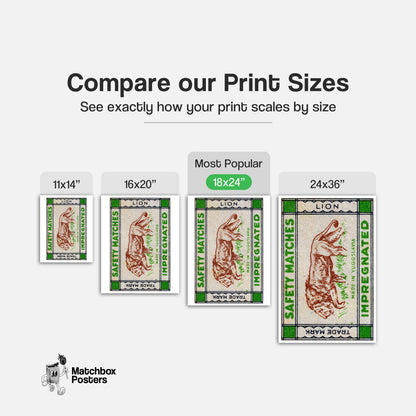 Lion - vintage matchbox label print - gallery wall preview