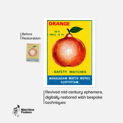 Orange with Leaf - vintage matchbox label print - framed wall art preview