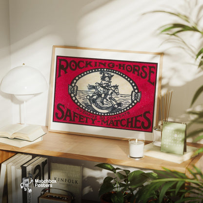 Rocking Horse - vintage matchbox label print - office wall