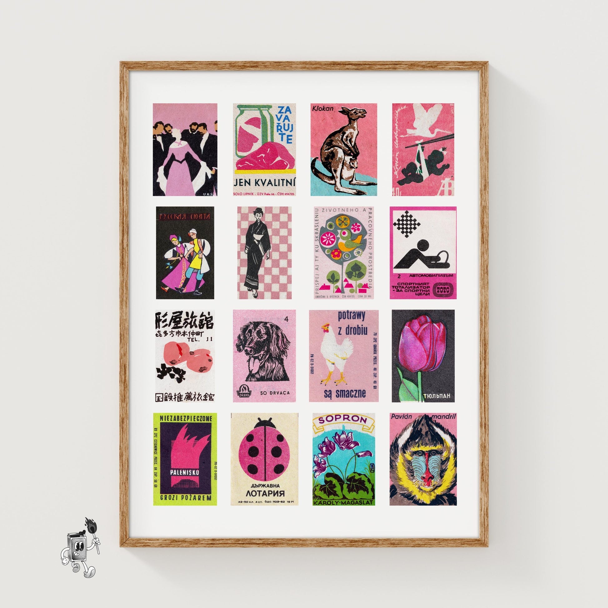 Pink Matchbox Label Collage - vintage matchbox label print