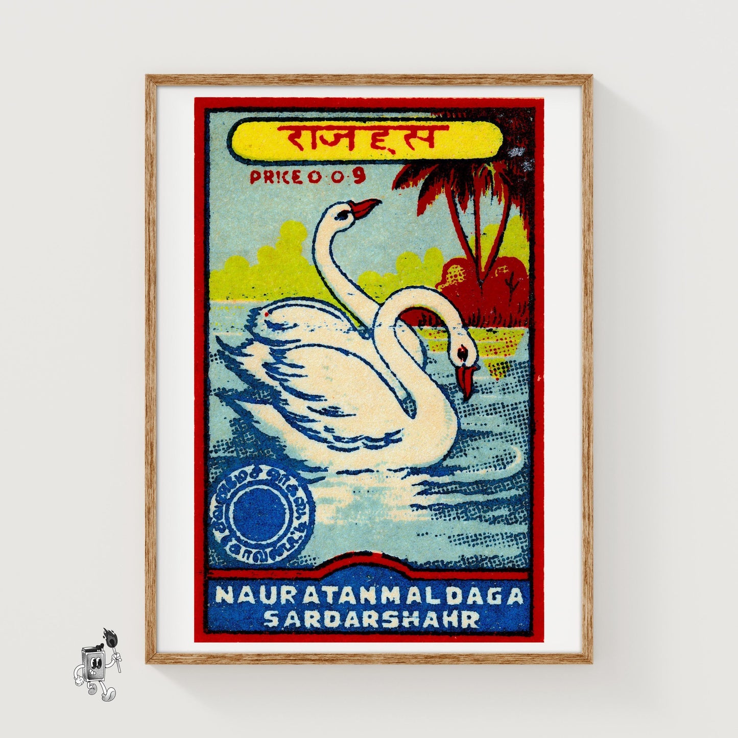 Two Swans - vintage matchbox label print