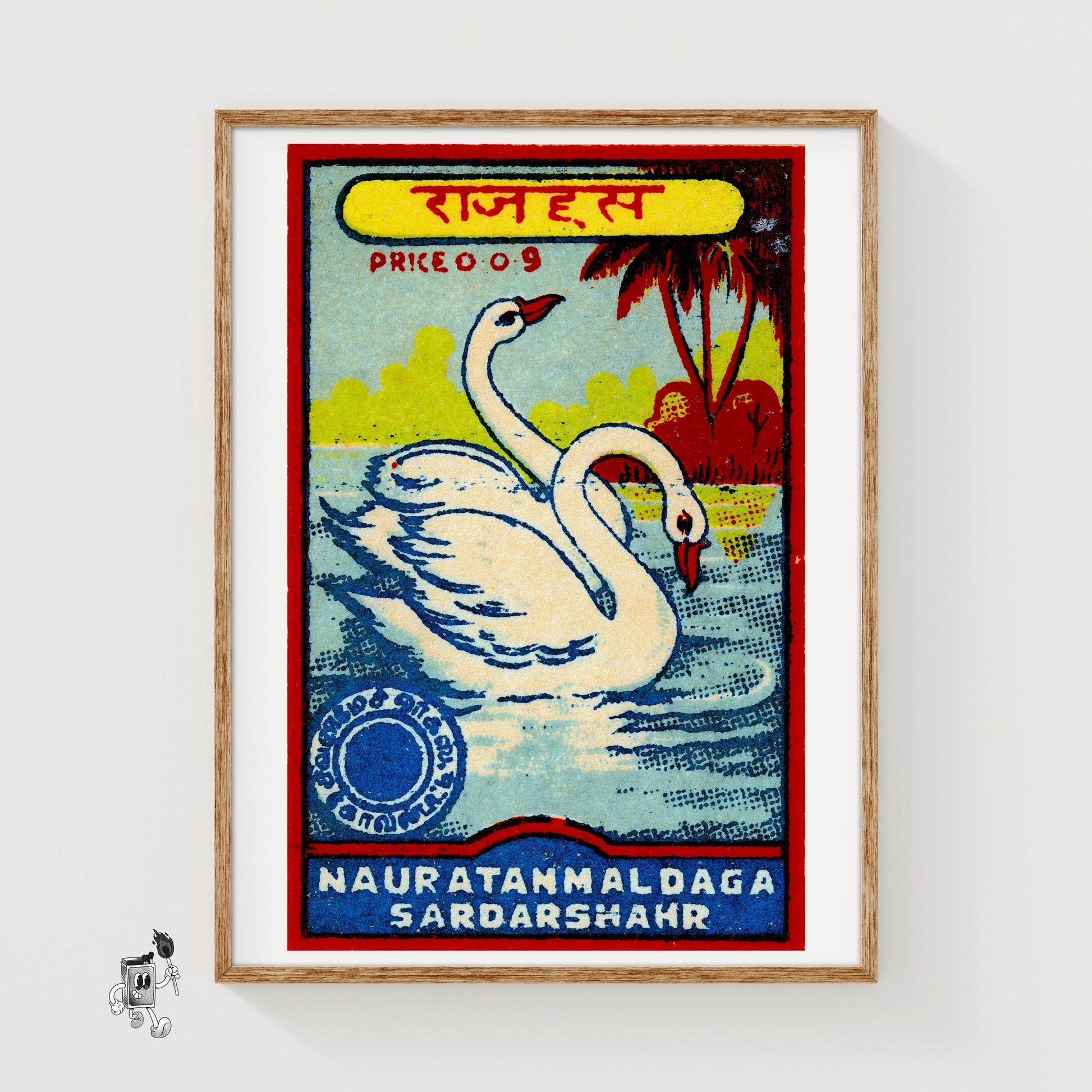Two Swans - vintage matchbox label print
