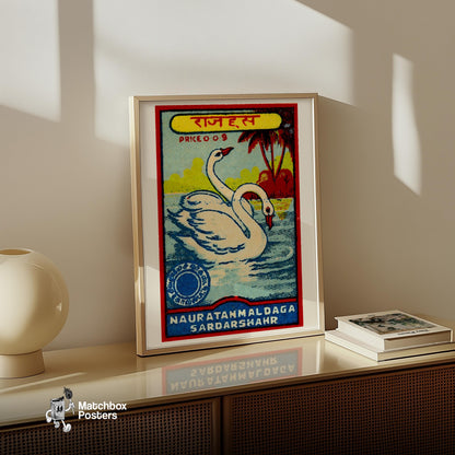 Two Swans - vintage matchbox label print - size comparison
