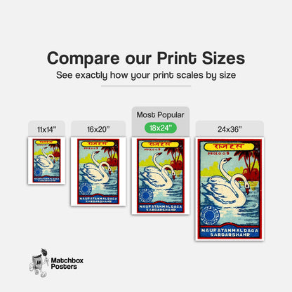Two Swans - vintage matchbox label print - gallery wall preview