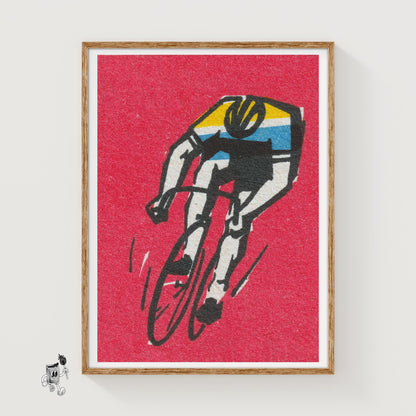 Cyclist - vintage matchbox label print