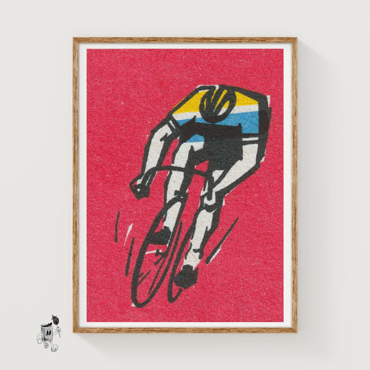 Cyclist - vintage matchbox label print