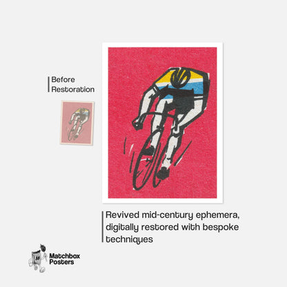 Cyclist - vintage matchbox label print - framed wall art preview