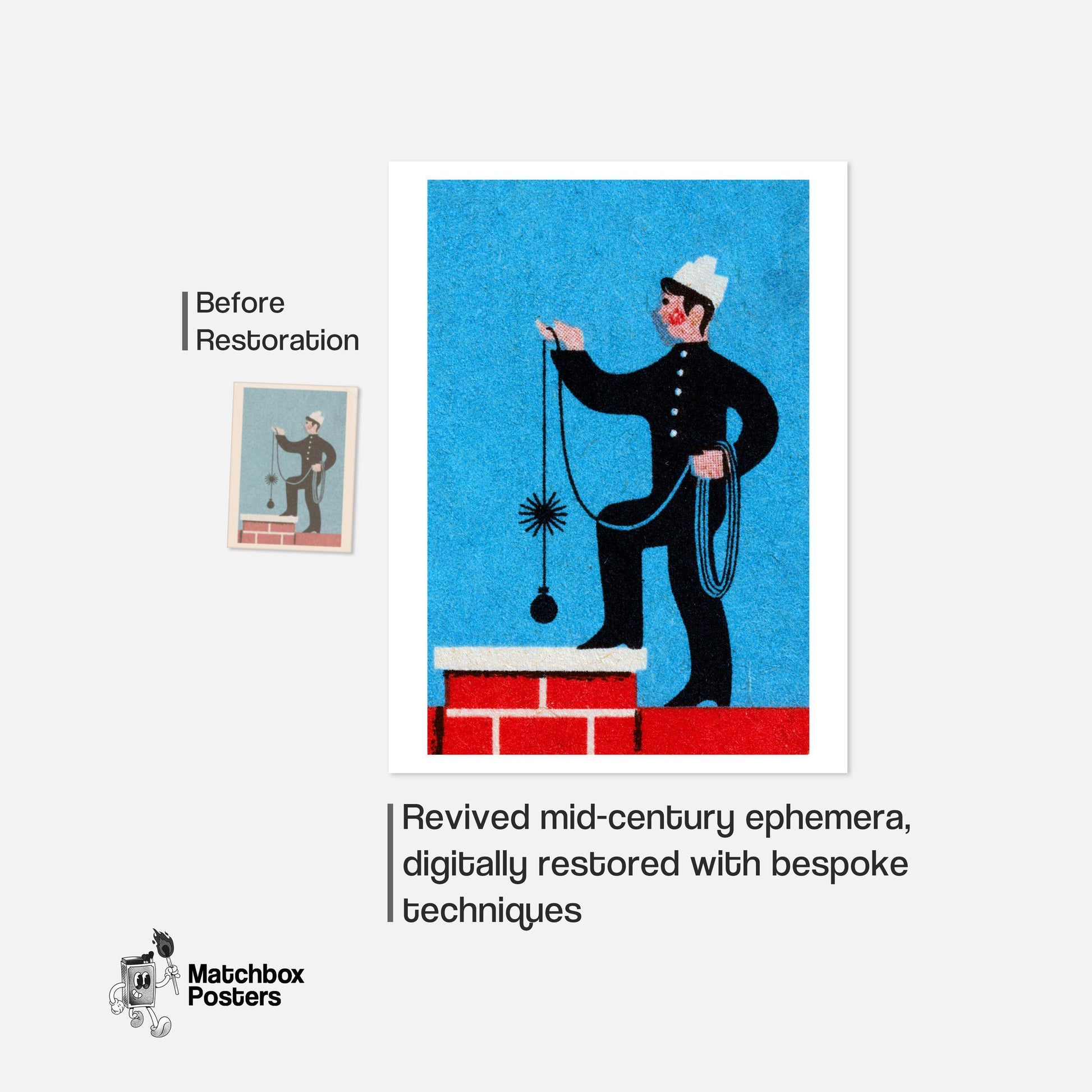 Chimney Sweep - vintage matchbox label print - framed wall art preview