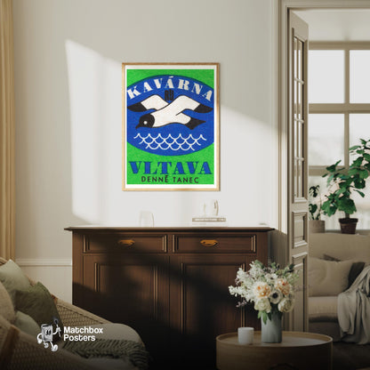 Sea Bird - vintage matchbox label print - living room mockup