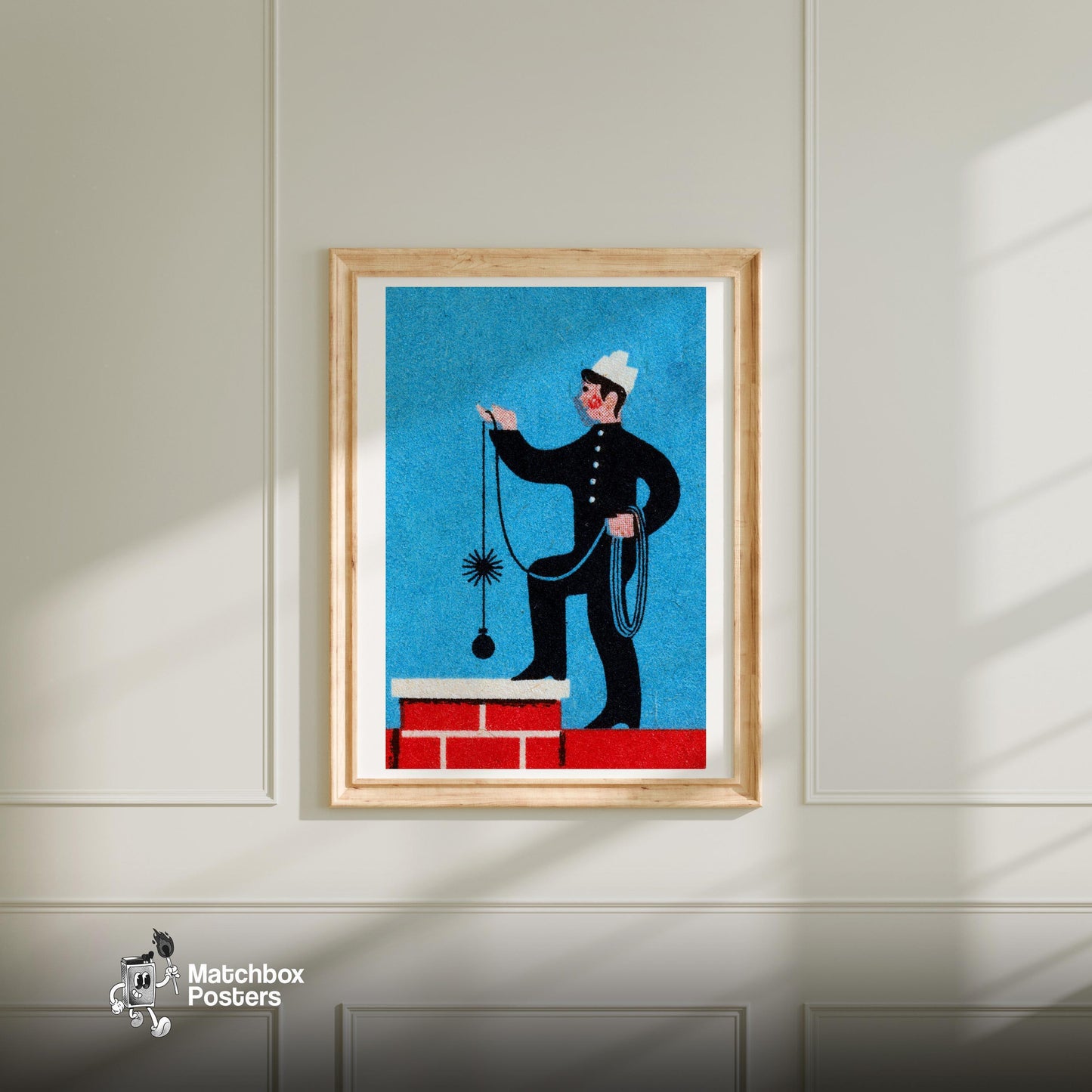 Chimney Sweep - vintage matchbox label print - bedroom mockup