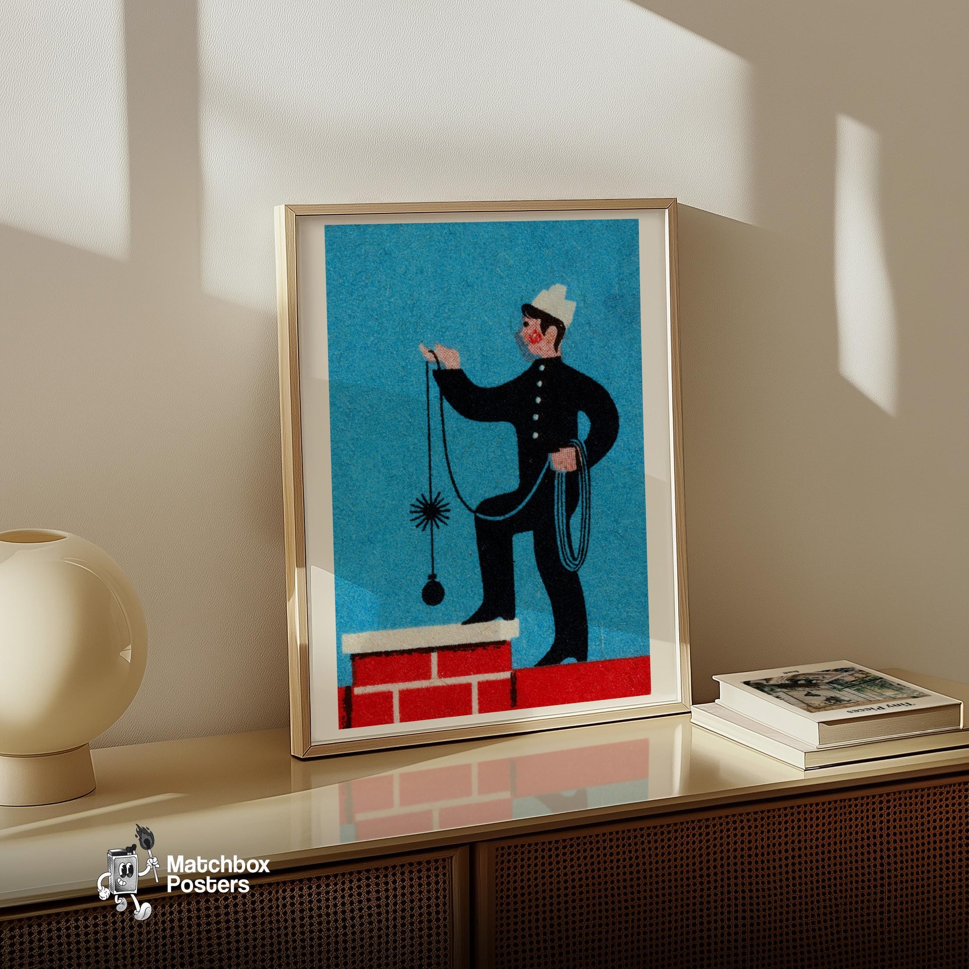 Chimney Sweep - vintage matchbox label print - size comparison
