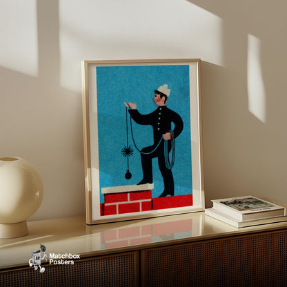 Chimney Sweep - vintage matchbox label print - size comparison