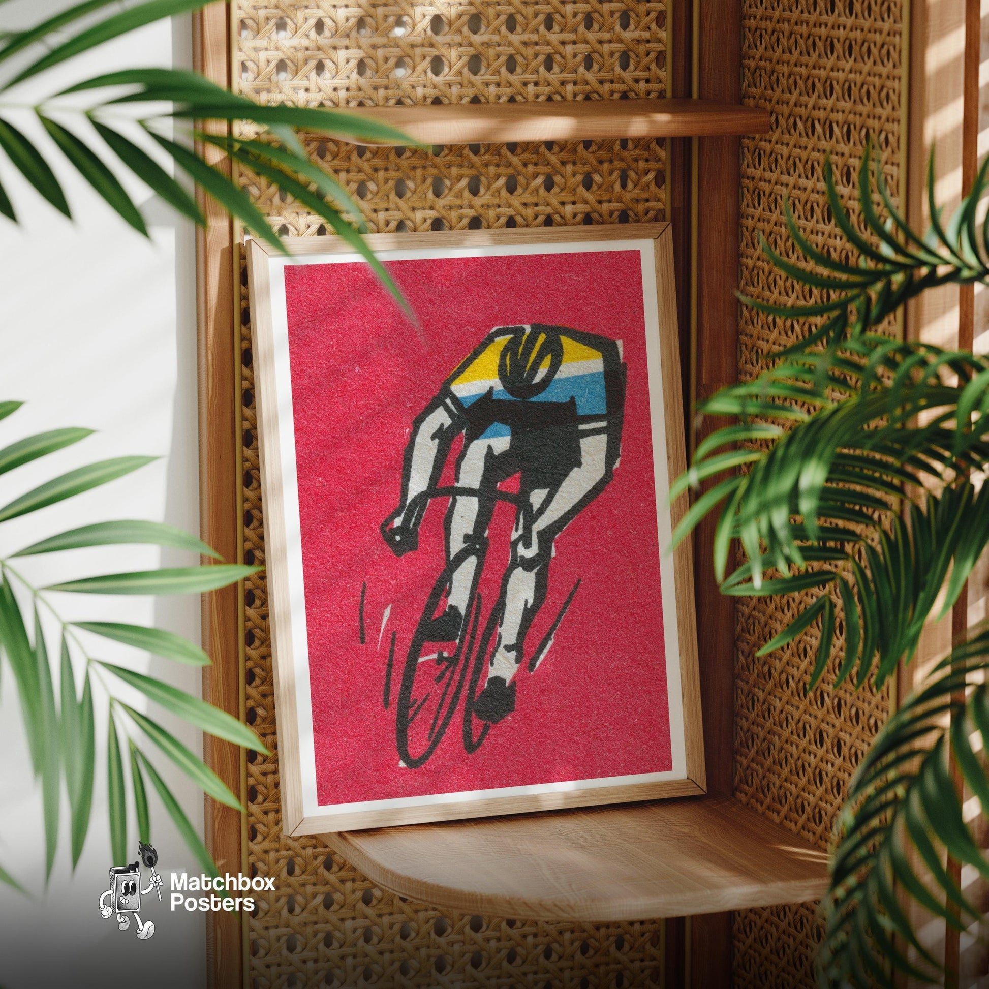 Cyclist - vintage matchbox label print - office wall