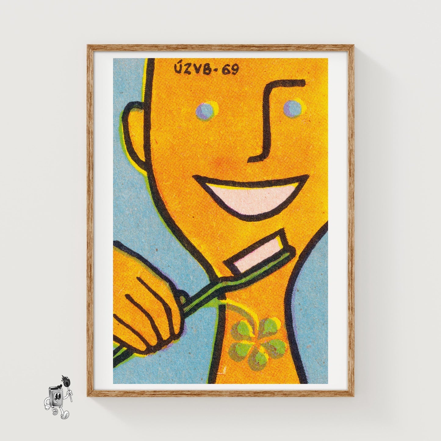 Brushing Teeth - vintage matchbox label print