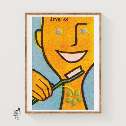 Brushing Teeth - vintage matchbox label print