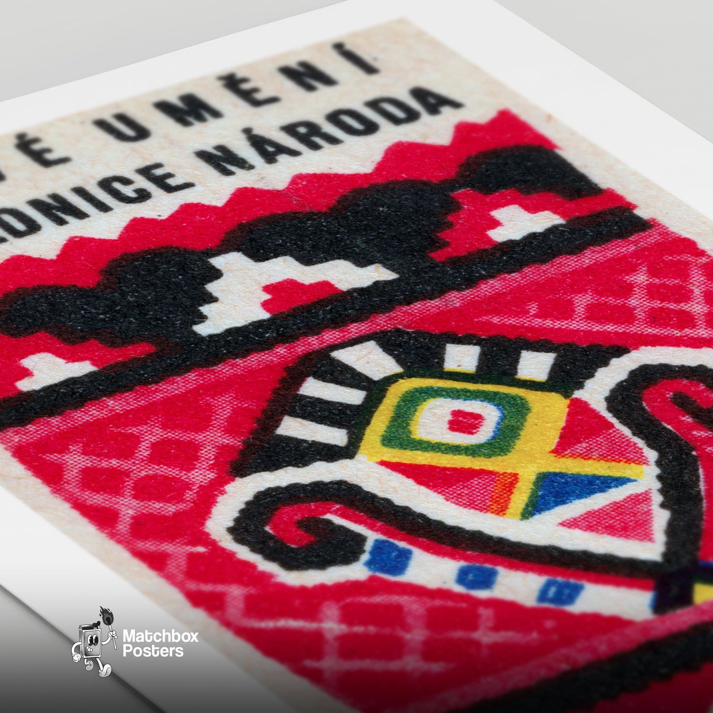 Geometric Folk Art Pattern - vintage matchbox label print - close-up detail