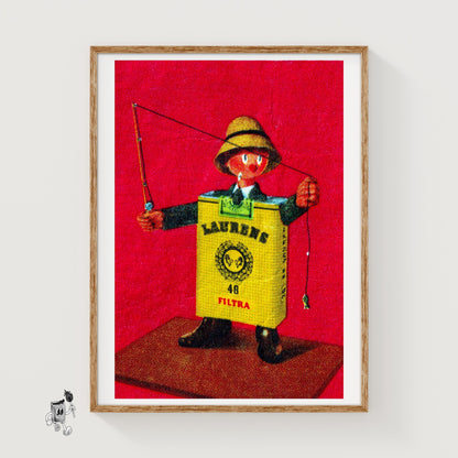 Cigarette Fisherman - vintage matchbox label print