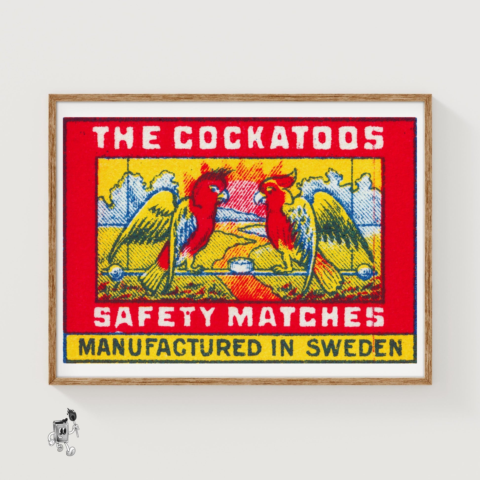 Two Red Cockatoos - vintage matchbox label print