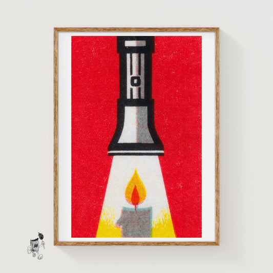 Candle Flashlight - vintage matchbox label print