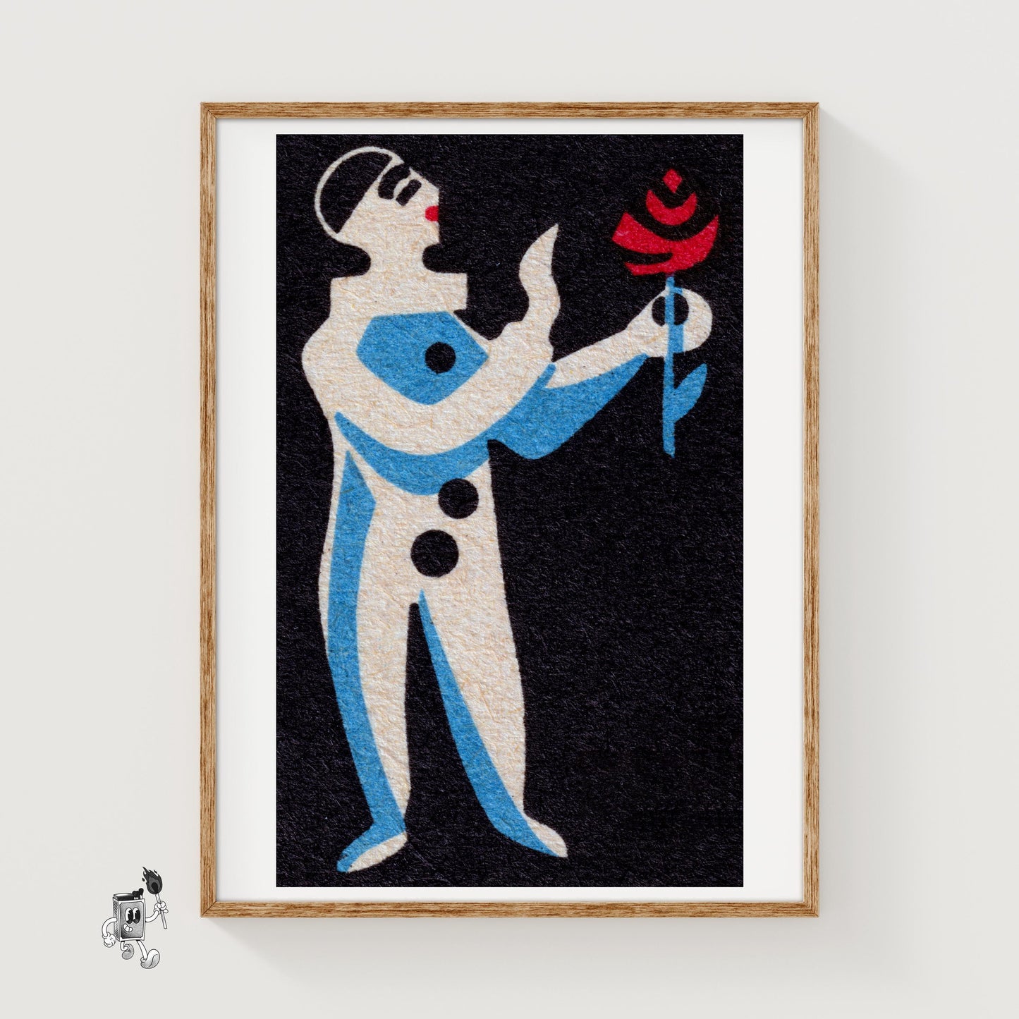 Clown Holding Rose - vintage matchbox label print