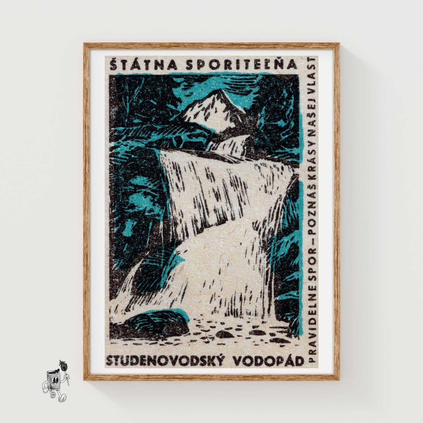 Waterfall - vintage matchbox label print