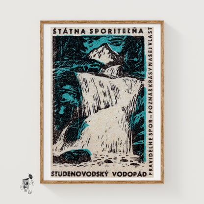 Waterfall - vintage matchbox label print