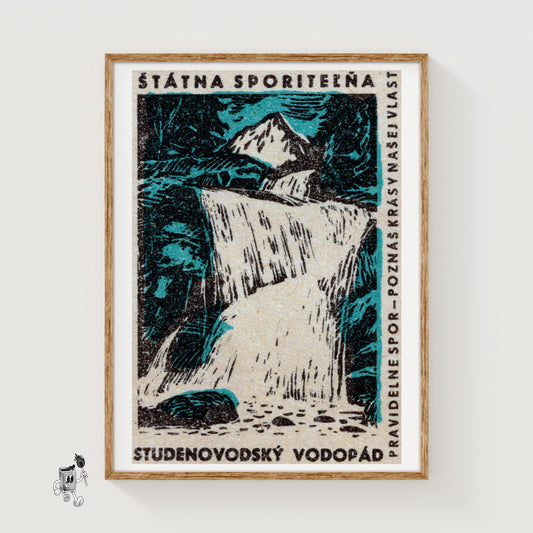 Waterfall - vintage matchbox label print