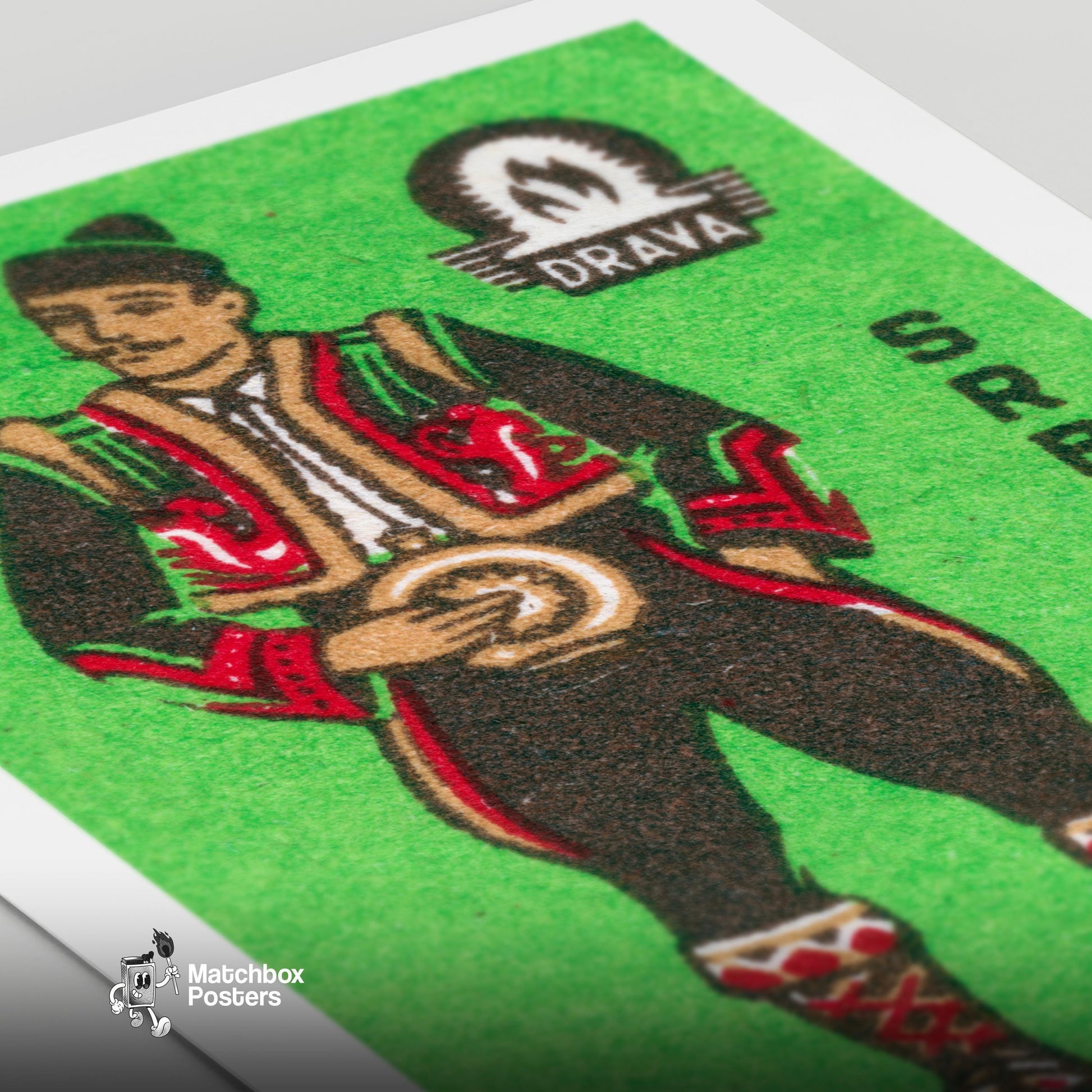 Serbian Man - vintage matchbox label print - close-up detail
