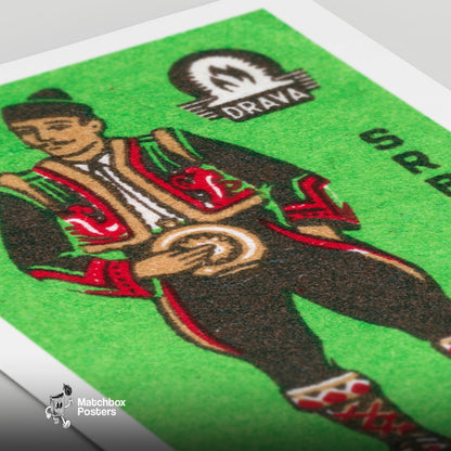 Serbian Man - vintage matchbox label print - close-up detail
