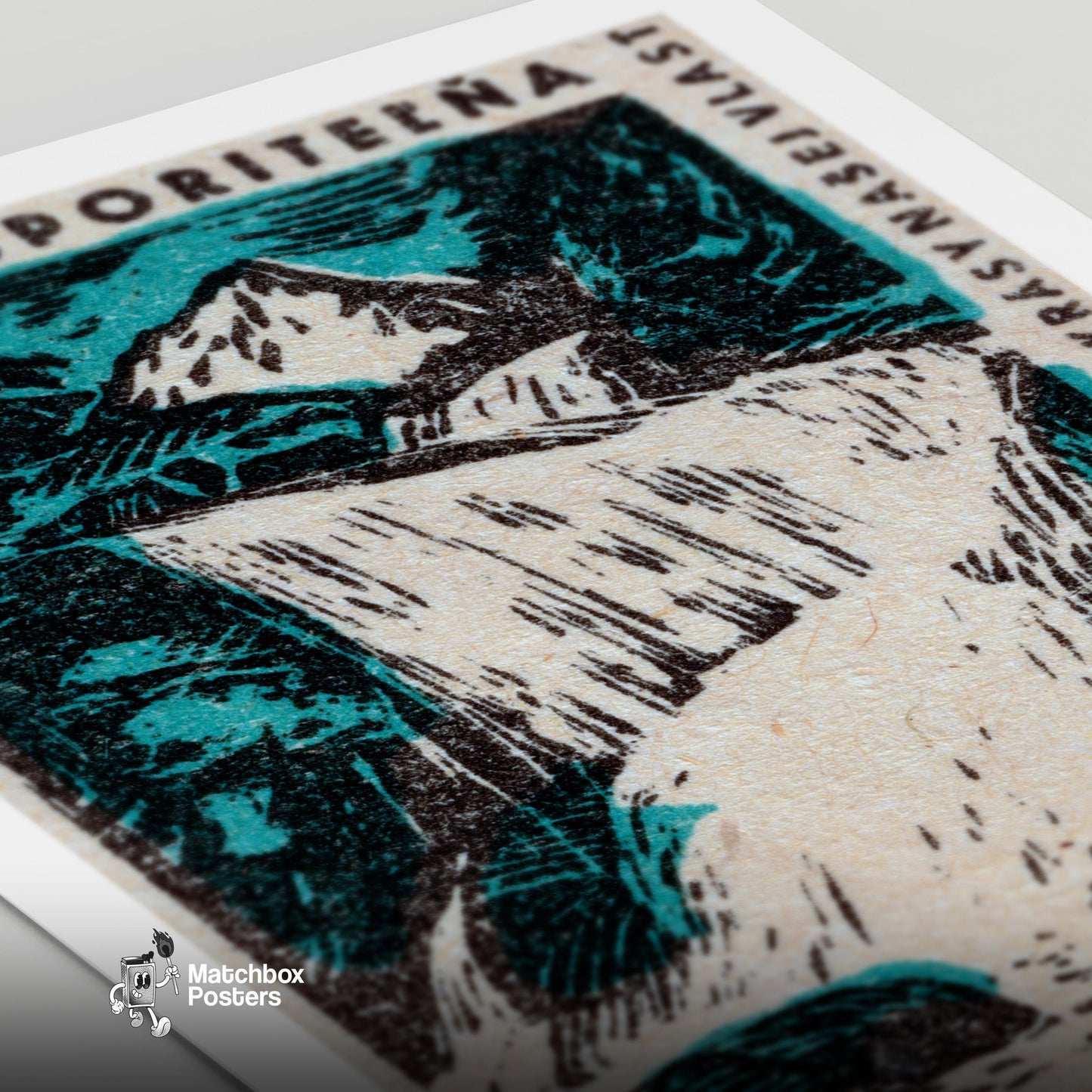 Waterfall - vintage matchbox label print - close-up detail