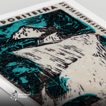 Waterfall - vintage matchbox label print - close-up detail