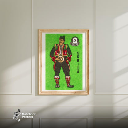 Serbian Man - vintage matchbox label print - bedroom mockup
