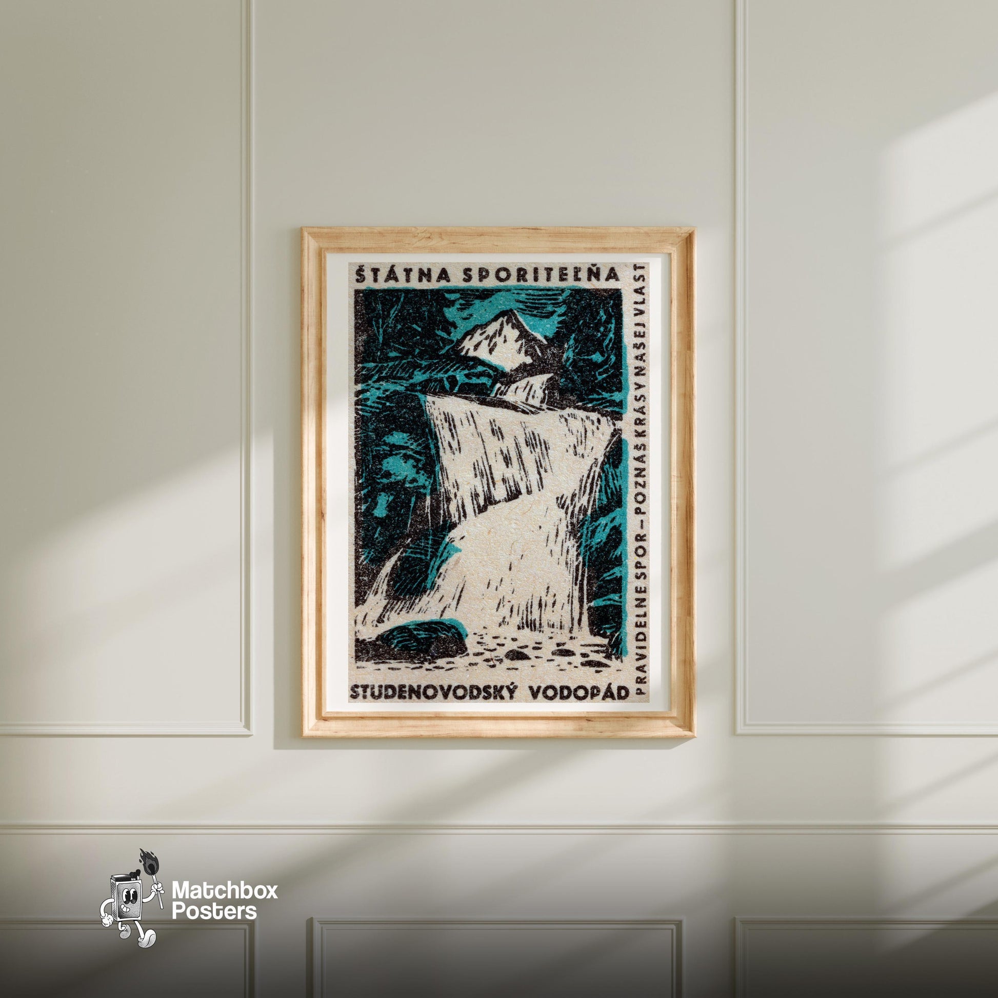 Waterfall - vintage matchbox label print - bedroom mockup