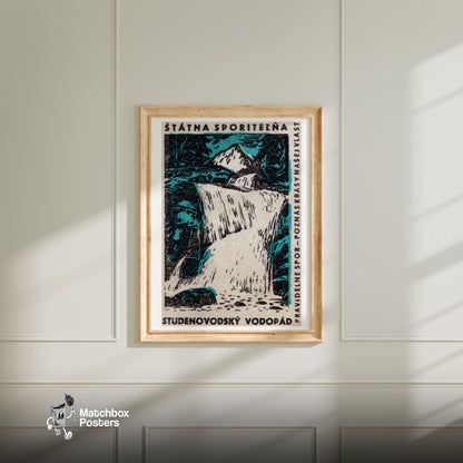 Waterfall - vintage matchbox label print - bedroom mockup