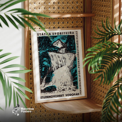 Waterfall - vintage matchbox label print - office wall