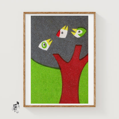 Birds in Tree - vintage matchbox label print