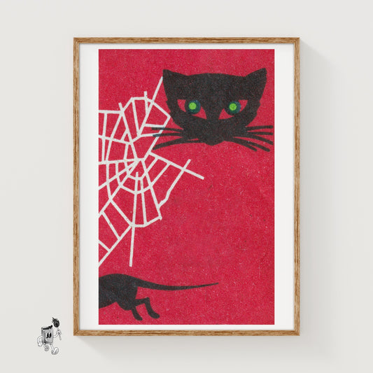Black Cat - vintage matchbox label print
