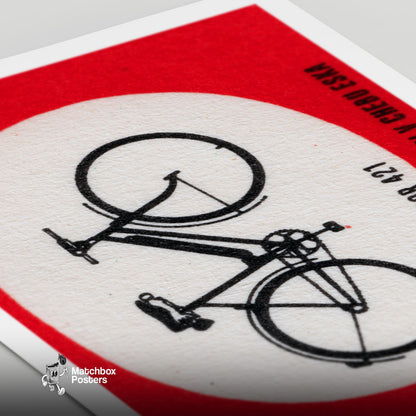Black Silhouette Of A Bicycle - vintage matchbox label print - close-up detail