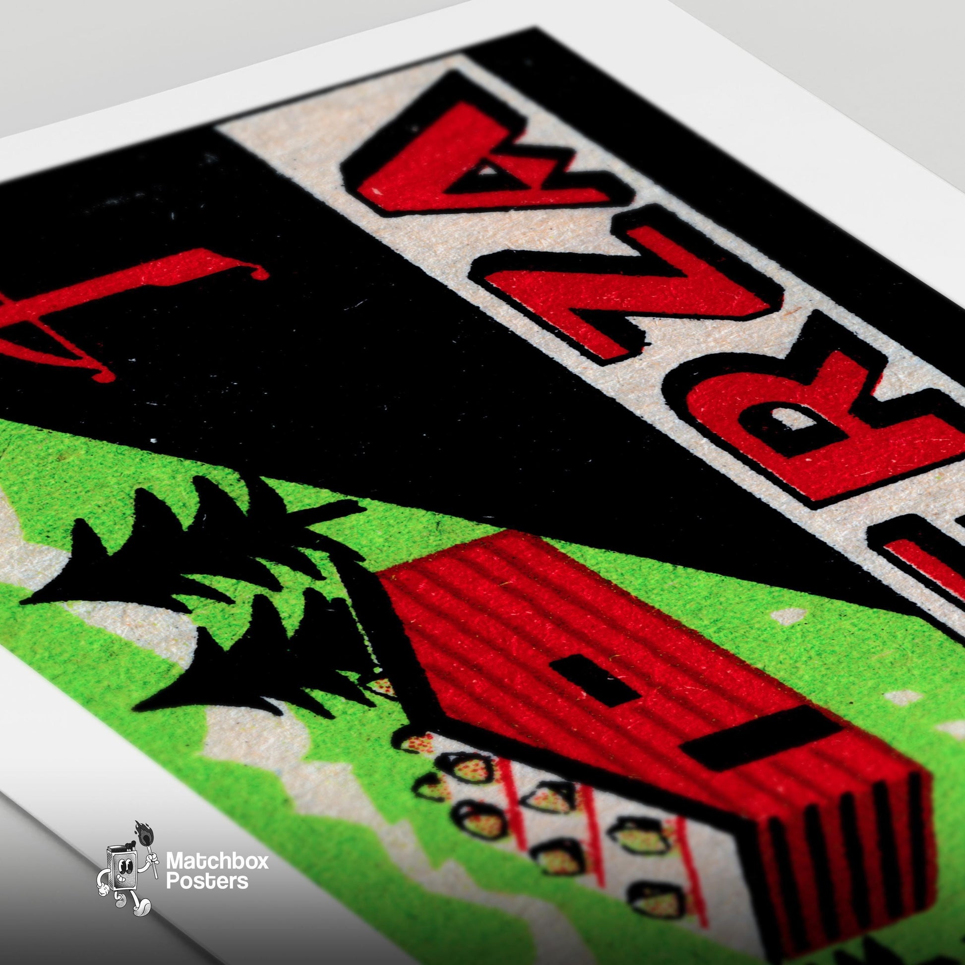Red Cabin - vintage matchbox label print - close-up detail