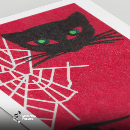 Black Cat - vintage matchbox label print - close-up detail
