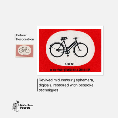 Black Silhouette Of A Bicycle - vintage matchbox label print - framed wall art preview