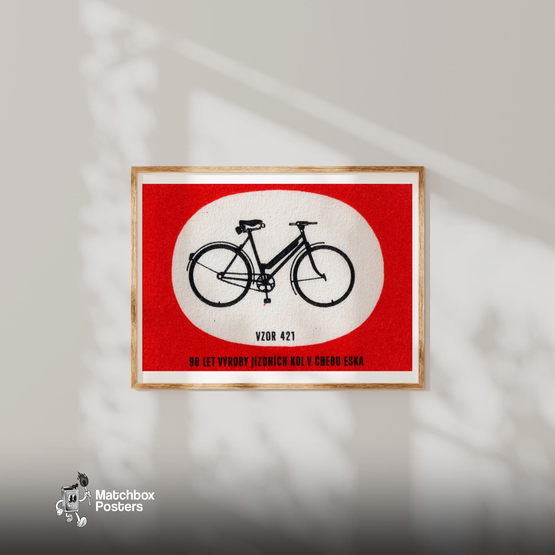 Black Silhouette Of A Bicycle - vintage matchbox label print - bedroom mockup