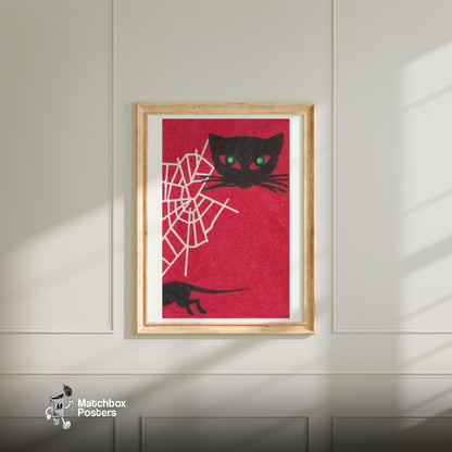 Black Cat - vintage matchbox label print - bedroom mockup