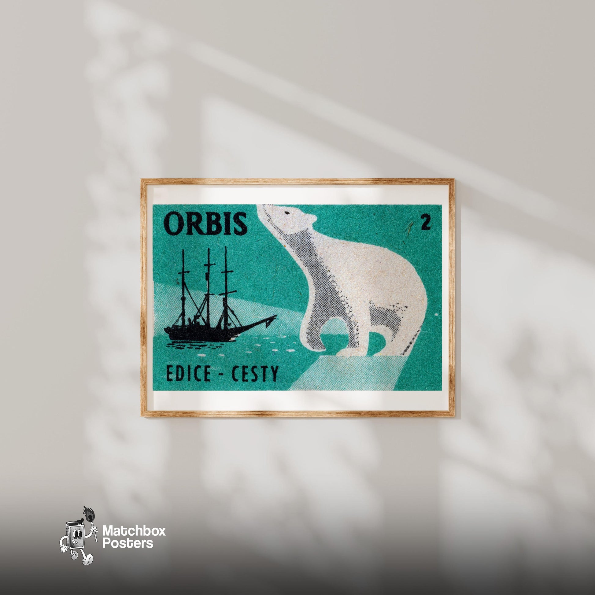 Polar Bear Arctic - vintage matchbox label print - bedroom mockup