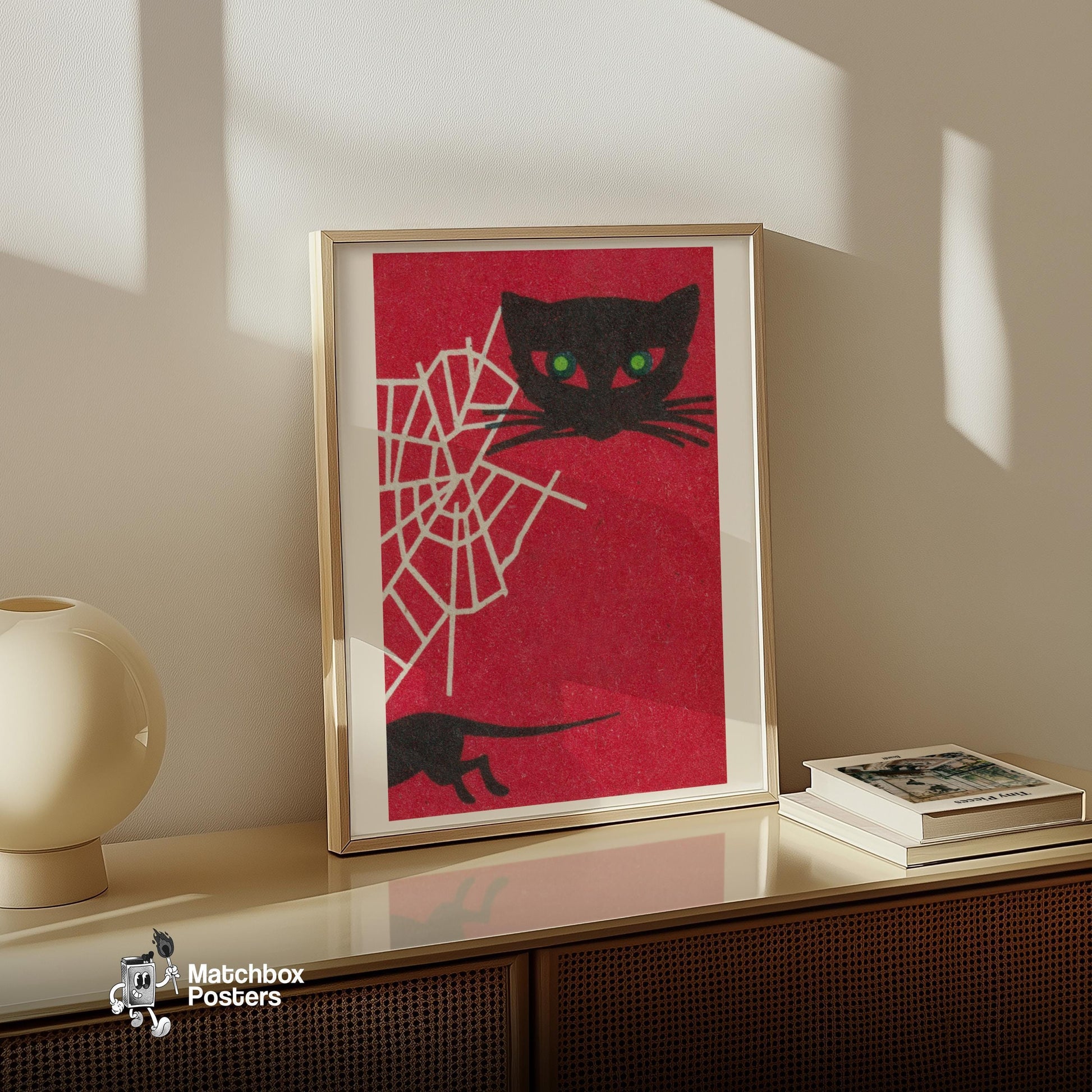 Black Cat - vintage matchbox label print - size comparison