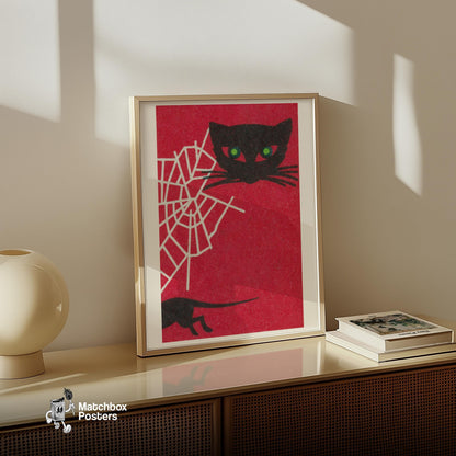 Black Cat - vintage matchbox label print - size comparison