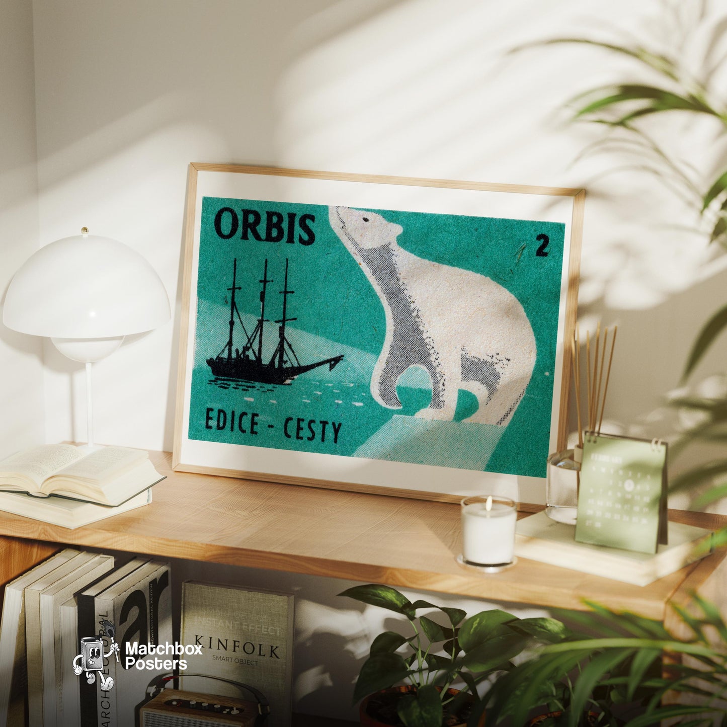 Polar Bear Arctic - vintage matchbox label print - office wall