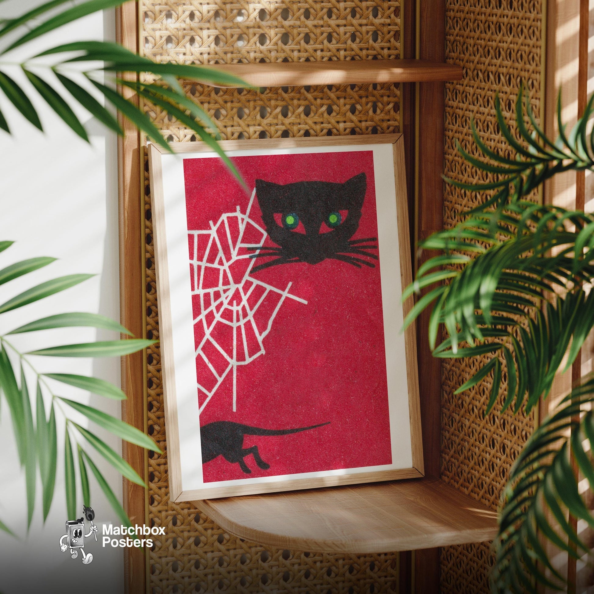 Black Cat - vintage matchbox label print - office wall