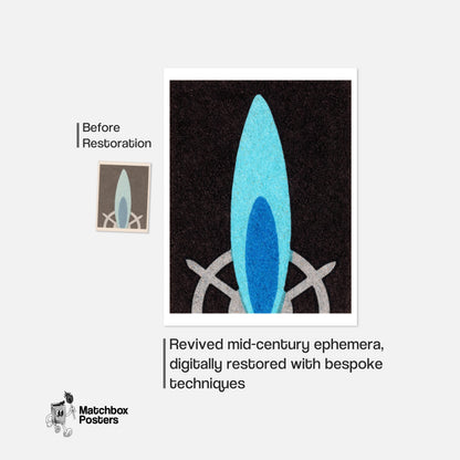 Blue Flame - vintage matchbox label print - framed wall art preview
