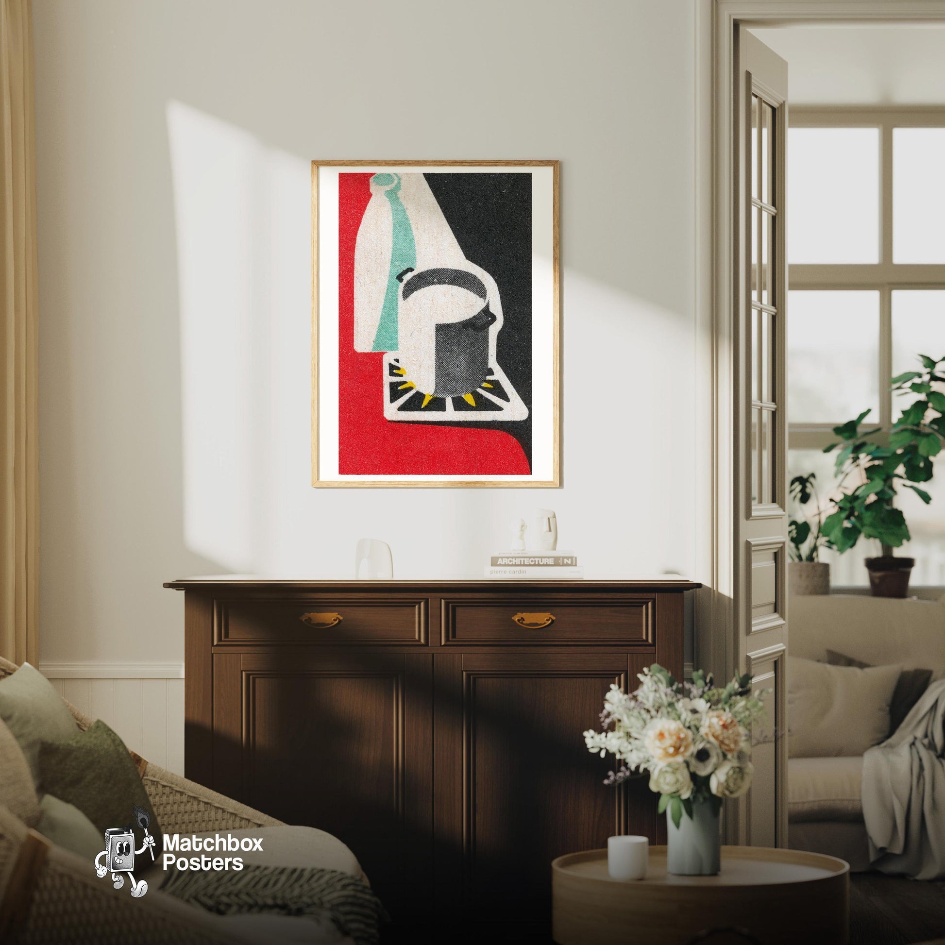 Milk Pot - vintage matchbox label print - living room mockup